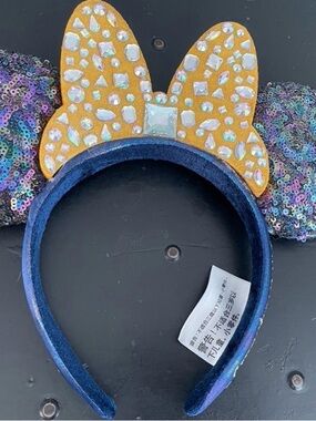 Disney World 50th Sequin Minnie-Style Headband with Gold Jeweled Bow